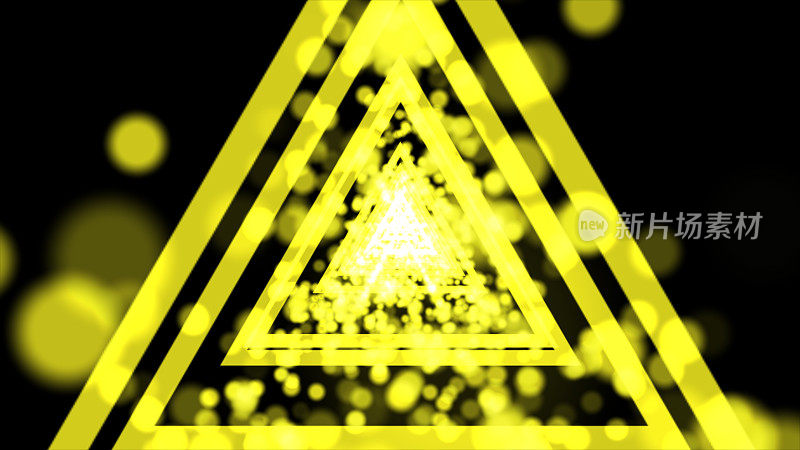 复古美学三角形隧道形状霓虹辉光网格线- 4K无缝VJ循环运动背景动画与黄色。